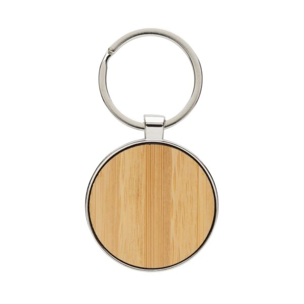 RCS recycled zinc alloy round keychain with bamboo P191.6709