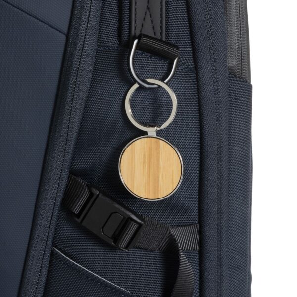 RCS recycled zinc alloy round keychain with bamboo P191.6709