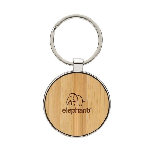 RCS recycled zinc alloy round keychain with bamboo P191.6709