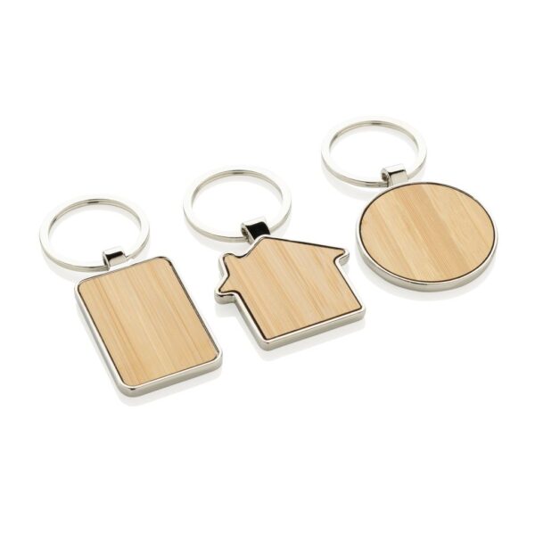 RCS recycled zinc alloy round keychain with bamboo P191.6709