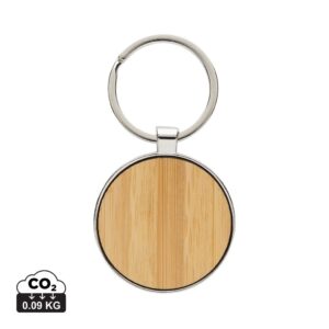 RCS recycled zinc alloy round keychain with bamboo P191.6709