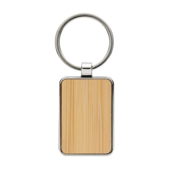 RCS recycled zinc alloy rectangle keychain with bamboo P191.6809