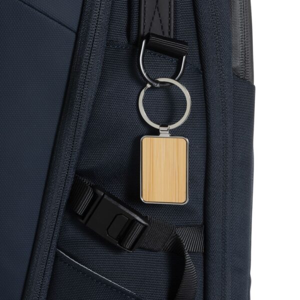 RCS recycled zinc alloy rectangle keychain with bamboo P191.6809