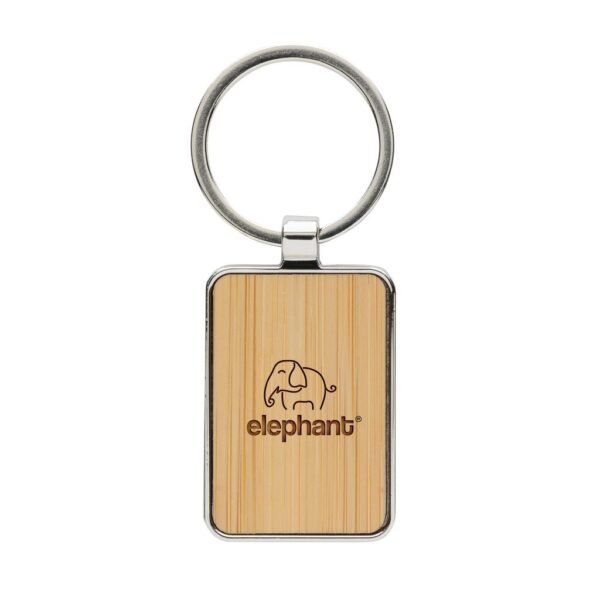 RCS recycled zinc alloy rectangle keychain with bamboo P191.6809