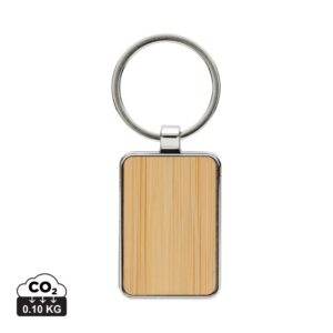 RCS recycled zinc alloy rectangle keychain with bamboo P191.6809