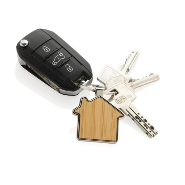 RCS recycled zinc alloy house keychain with bamboo P191.6909