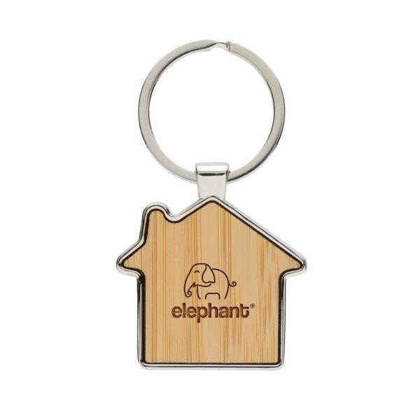 RCS recycled zinc alloy house keychain with bamboo P191.6909