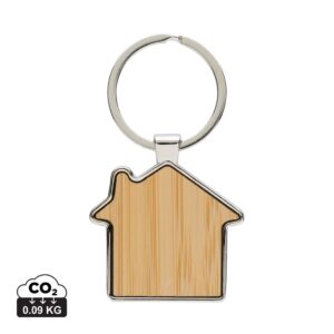 RCS recycled zinc alloy house keychain with bamboo P191.6909