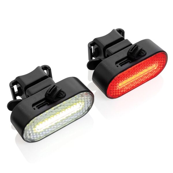 Lumino RCS recycled plastic USB re-chargeable bike light set P513.8401